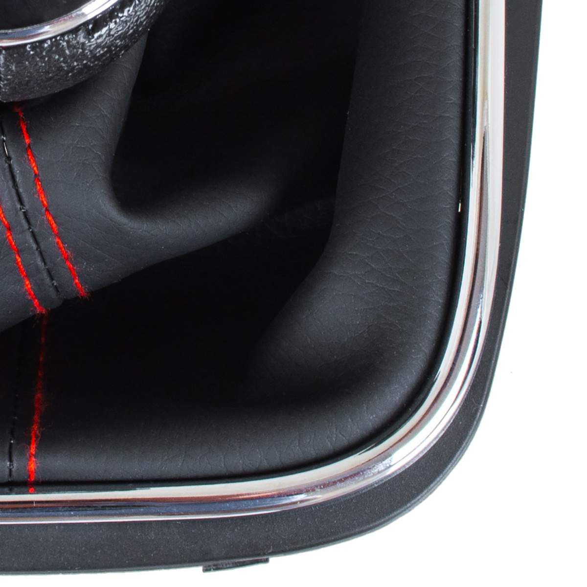 VW Golf V 03-08 gałka zmiany biegów + CZARNY mieszek z CZERWONĄ nitką i ramką CHROM 6 BIEGÓW