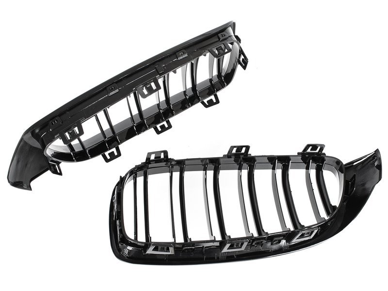 BMW 4 F32 / F33 / F36 13-18 atrapy między reflektory (nerki) lewa + prawa kpl. BLACK GLOSSY DOUBLE BAR