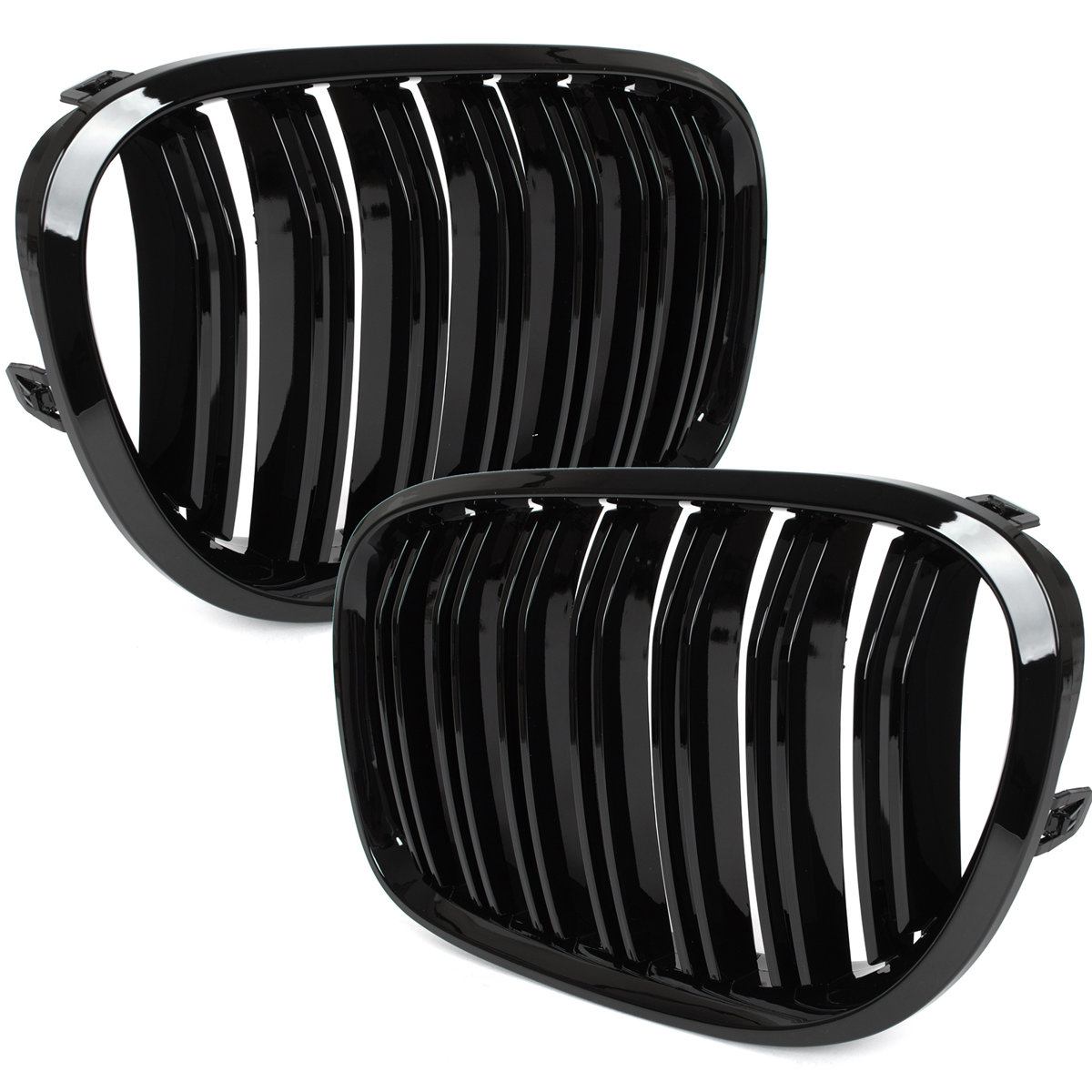 BMW 7 F01 F02 08-11 atrapy między reflektory (nerki) lewa + prawa kpl. BLACK GLOSSY DOUBLE BAR